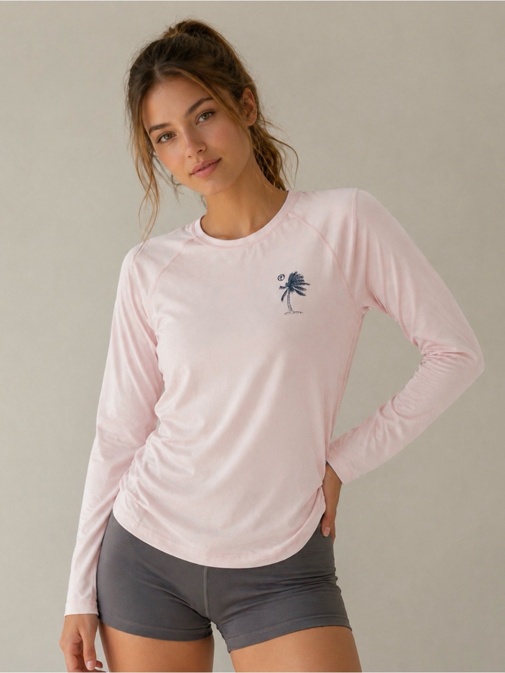 Vapor Apparel Light Pink Long Sleeve Performance Tee with Small Palm Logo